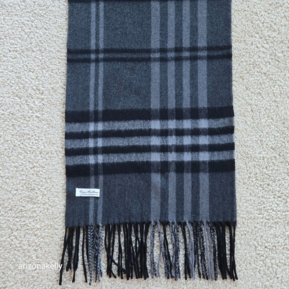 Enzo Mantovani Wool Cashmere Woven Plaid Scarf Black Grey